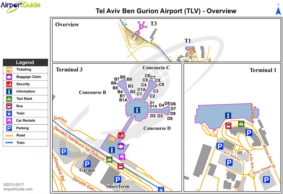 ბენ გურიონი აეროპორტის ტერმინალის 3 რუკა