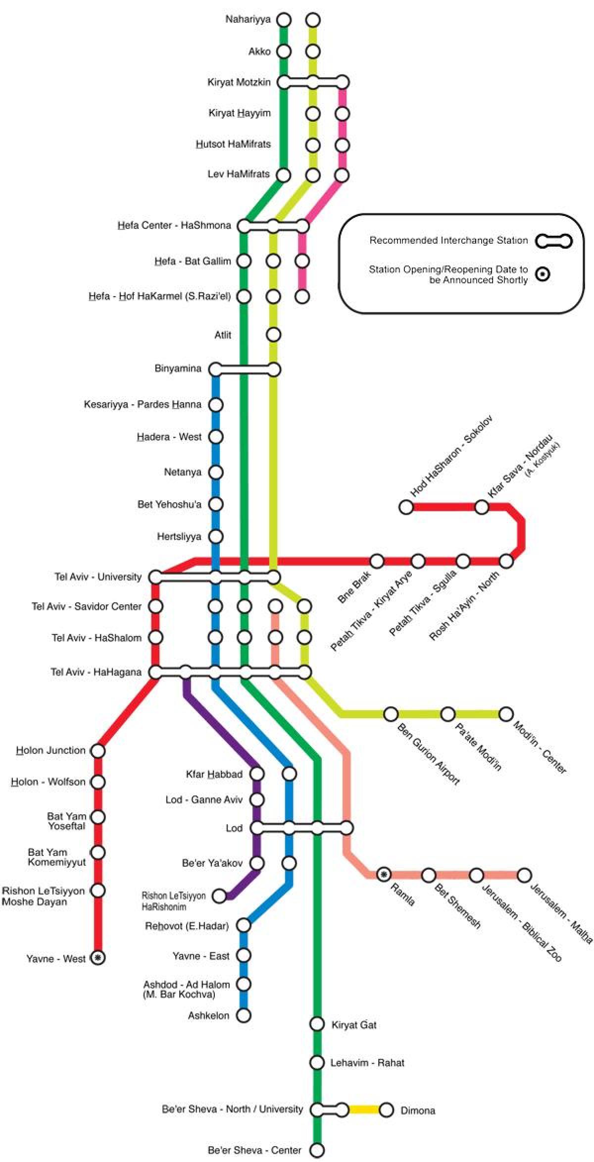 თელ რკინიგზის სადგურების რუკა